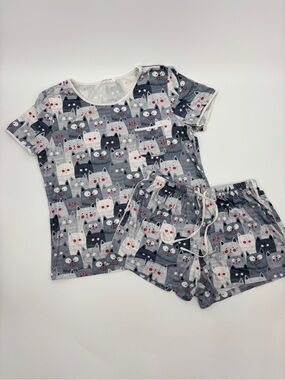 Ekouaer Cat Print Pajama Short Set